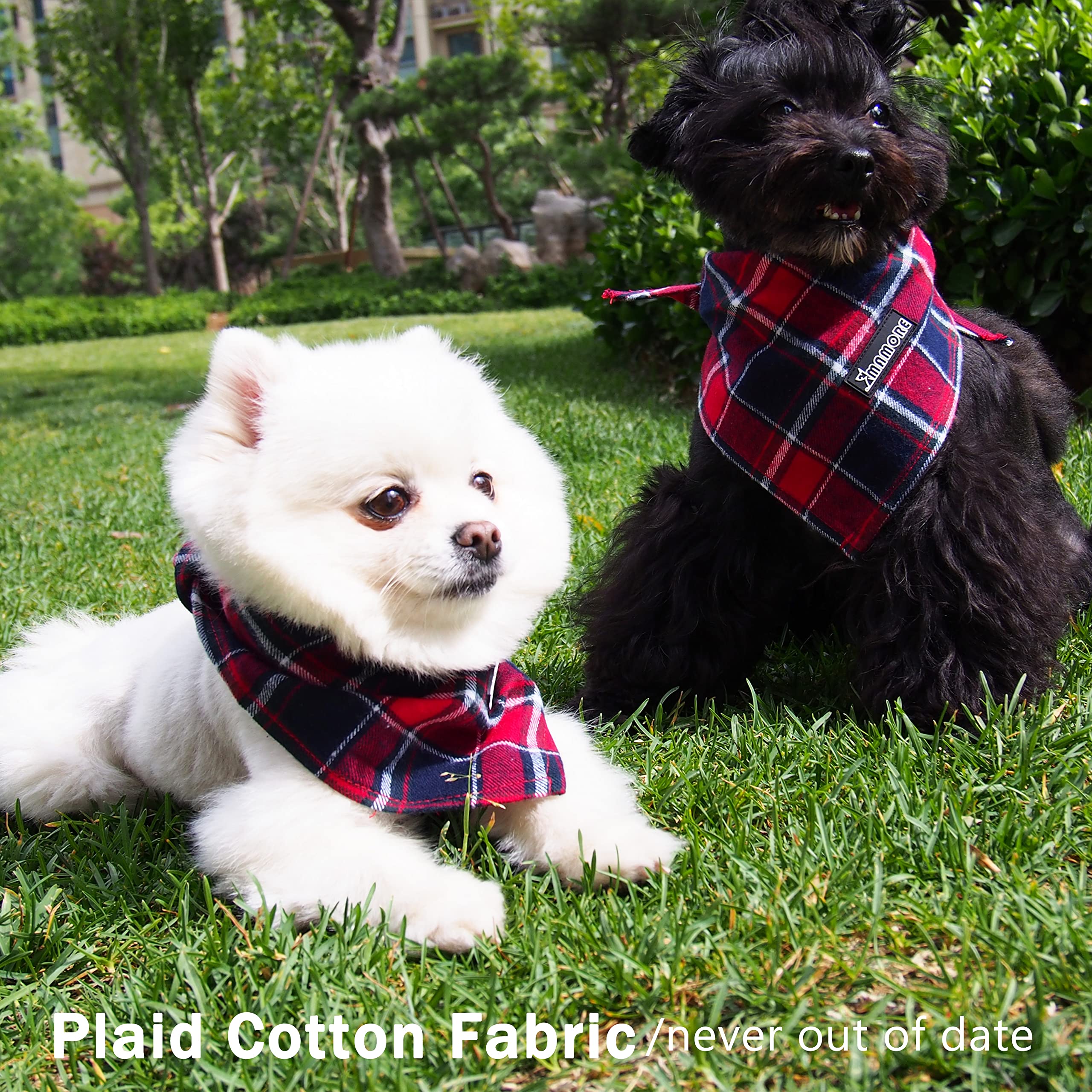 Adjustable Plaid Dog Bandanas - 1PC Soft Washable Cotton Triangle Bib Kerchief Scarf for Small Medium Large Dogs & Cats (Red & Blue, Small) - Perfect for Pet Fashion, Grooming, and Special Occasions