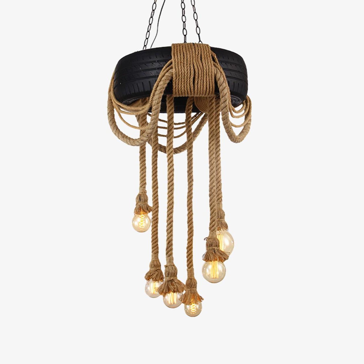 Industrial Hemp Rope Chandelier - Handmade Rustic Ceiling Light Fixture for Farmhouse, Loft & Industrial Decor | Perfect for Dining Room, Bedroom or Outdoor Patio Lighting