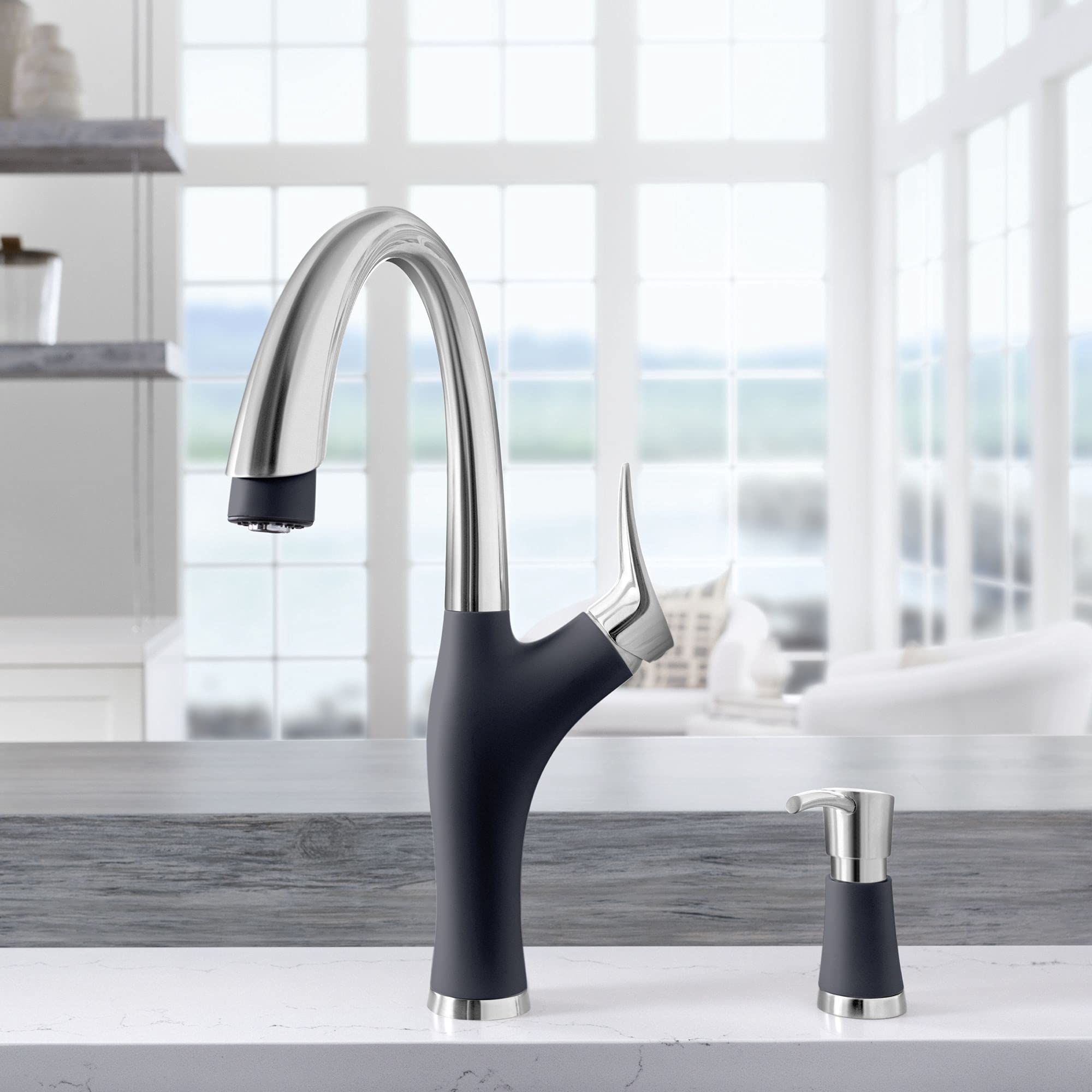 BLANCO 442049 Artona Soap Dispenser - Anthracite/Stainless Steel Dual Finish Bathroom Accessory, Small - Perfect for Modern Kitchen & Bathroom Decor