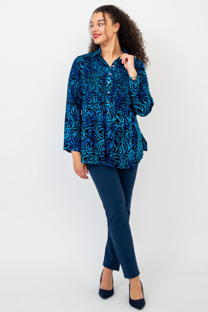 Cindy Long Sleeve Blouse for Women - Soft & Comfortable Whirlpool Print Top - Perfect for Office, Casual Wear & Date Nights