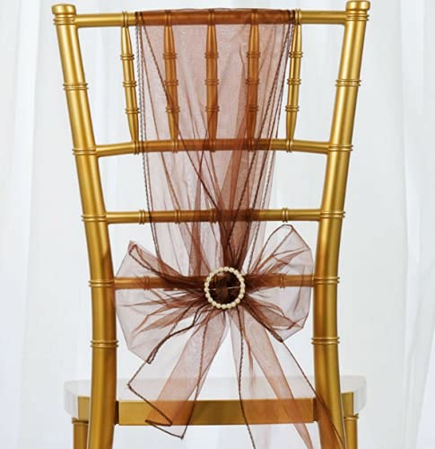 Elegant Chocolate Brown Organza Chair Sashes - Wedding, Party & Catering Decorations (75-Pack) | Perfect for Chair Bows, Table Decor & Event Styling