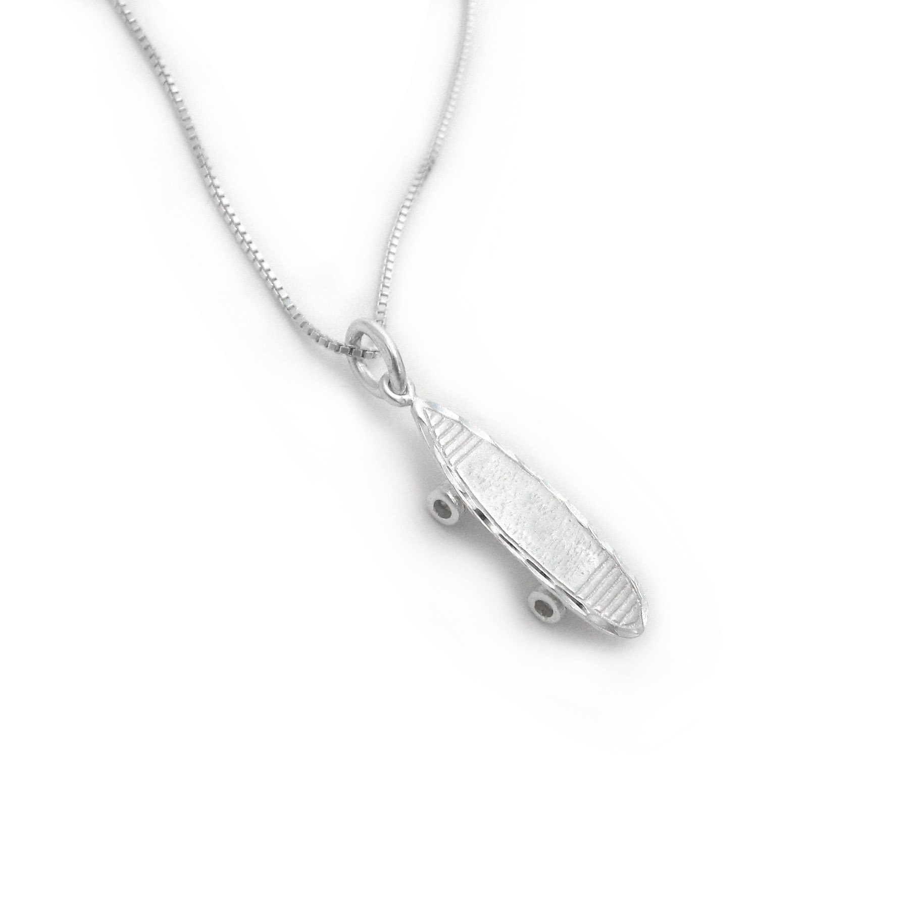 Sterling Silver Skateboard Pendant Necklace - 3D Etched Charm Chain Jewelry for Skaters, Skateboard Lovers & Street Fashion