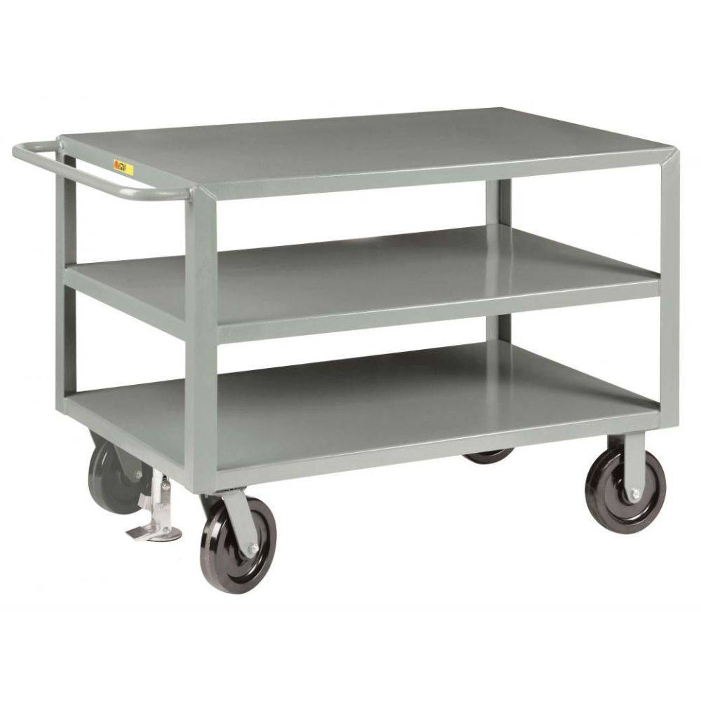 Heavy Duty Utility Cart with 3 Shelves & Floor Lock - Durable Commercial Shelving Truck for Warehouse, Retail & Industrial Use - 2016 Enhanced Model