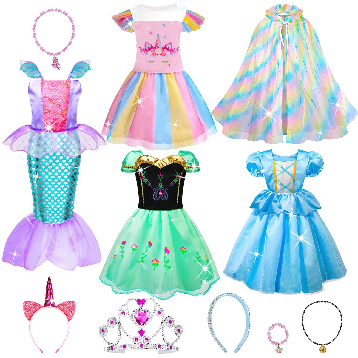 Meland Princess Dress Up Costume Set for Girls Ages 3-8 | Fairy Tale Pretend Play Outfits with Accessories | Perfect Christmas & Birthday Gift for Toddler Girls | Dress Up Party, Role Play, Halloween Costume