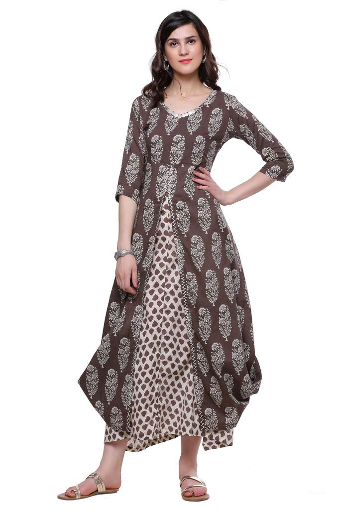 Divena Women's Double Layered Brown Cotton Kurta Top - Comfortable Traditional Indian Tunic for Casual Wear, Festivals & Special Occasions