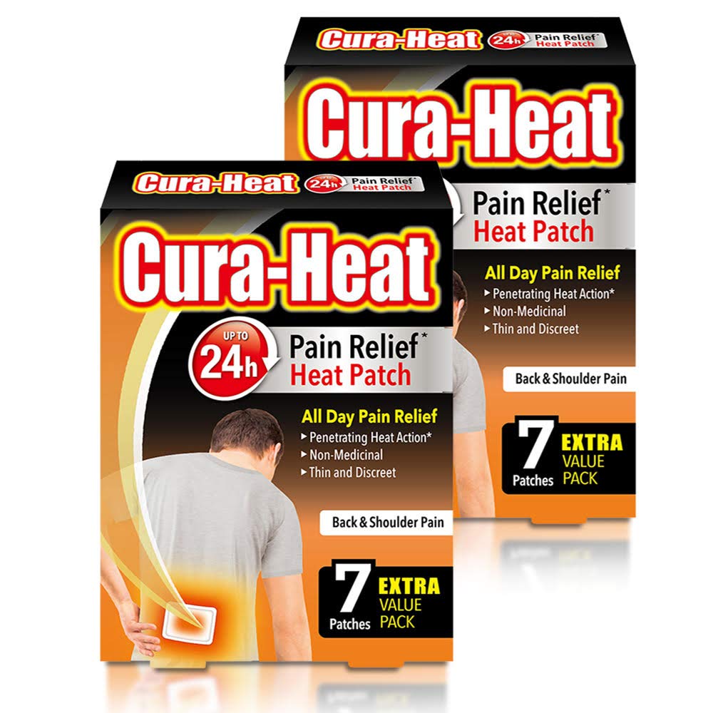 Cura-Heat Back and Shoulder Pain Relief Patches - 7 Patches per Pack (14 Total) - Instant Heat Therapy for Muscle Aches, Joint Pain & Stiffness - Perfect for Work, Exercise & Daily Comfort