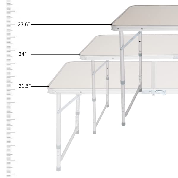 Lightweight Aluminum Folding Table 4ft - Portable Adjustable Height Picnic & Camping Table - Perfect for Outdoor BBQs, Beach Trips, and Tailgating Parties
