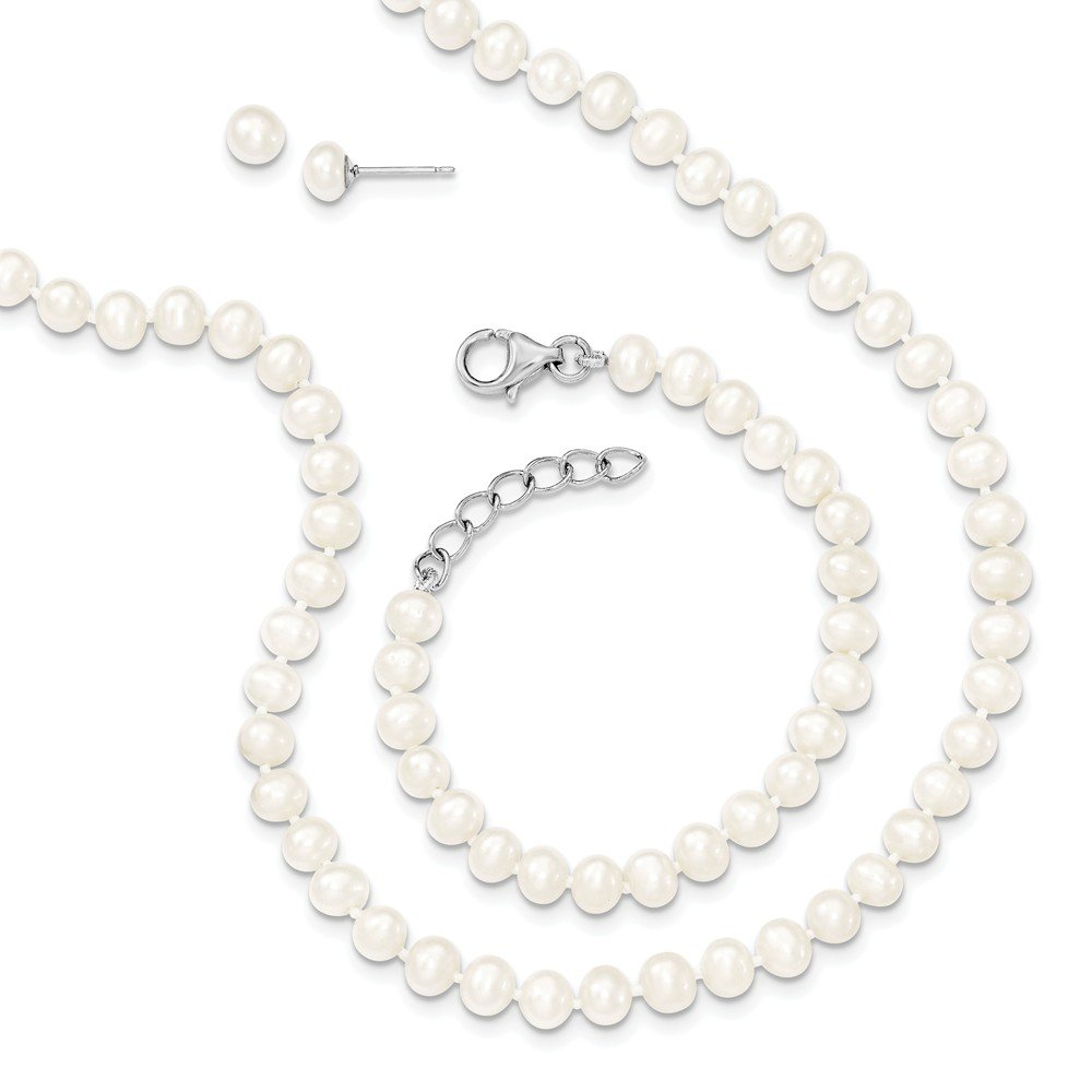 925 Sterling Silver Rose Gold Plated 4-5mm Freshwater Cultured Pearl Jewelry Set - Necklace, Bracelet & Earrings for Women | Perfect for Weddings, Parties & Special Occasions