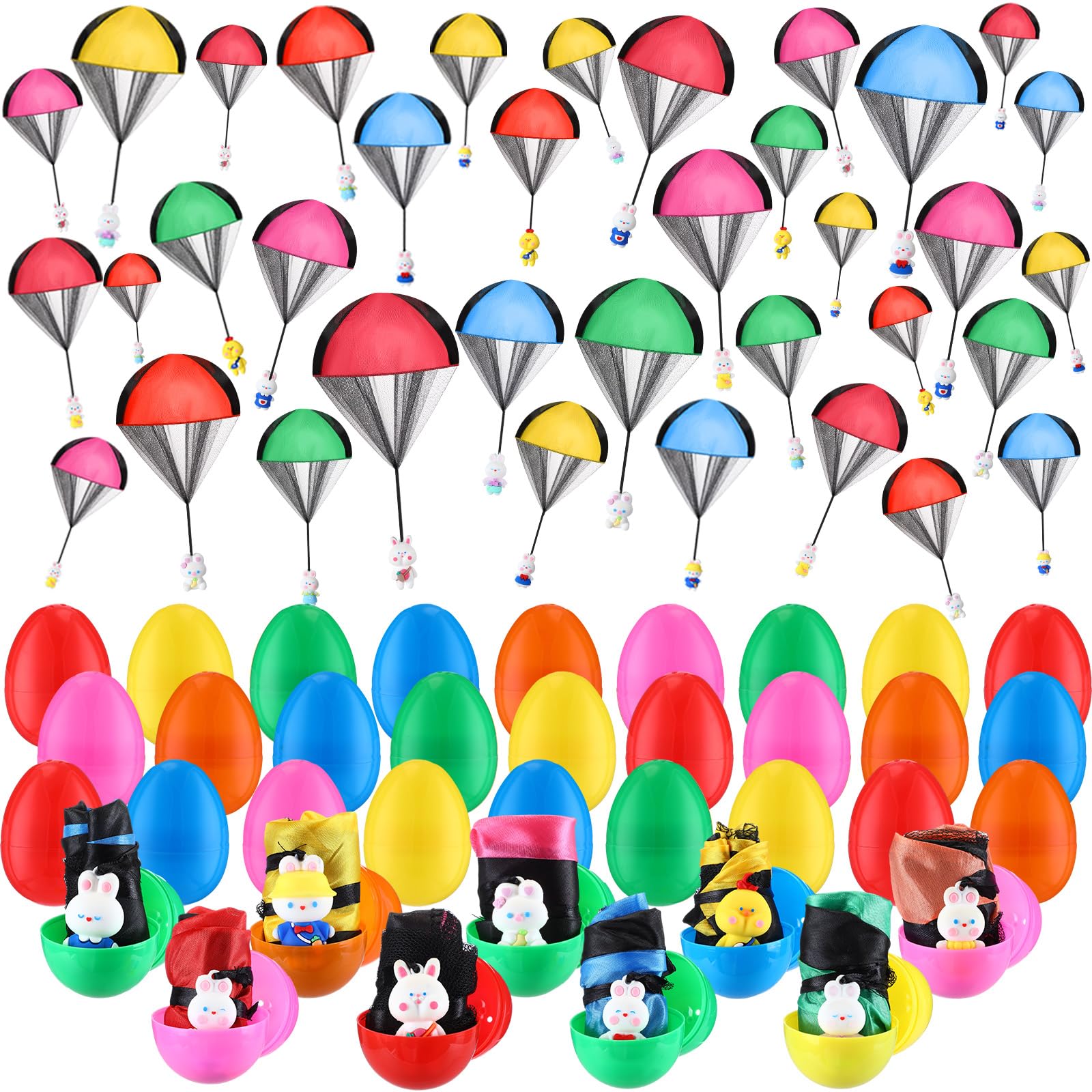 108 Pcs Easter Egg Parachute Toys - Colorful Flying Egg Toys for Kids, Easter Basket Stuffers, Party Favors & Gifts (Cartoon Design) - Perfect for Easter Egg Hunts, Birthday Parties & Outdoor Play
