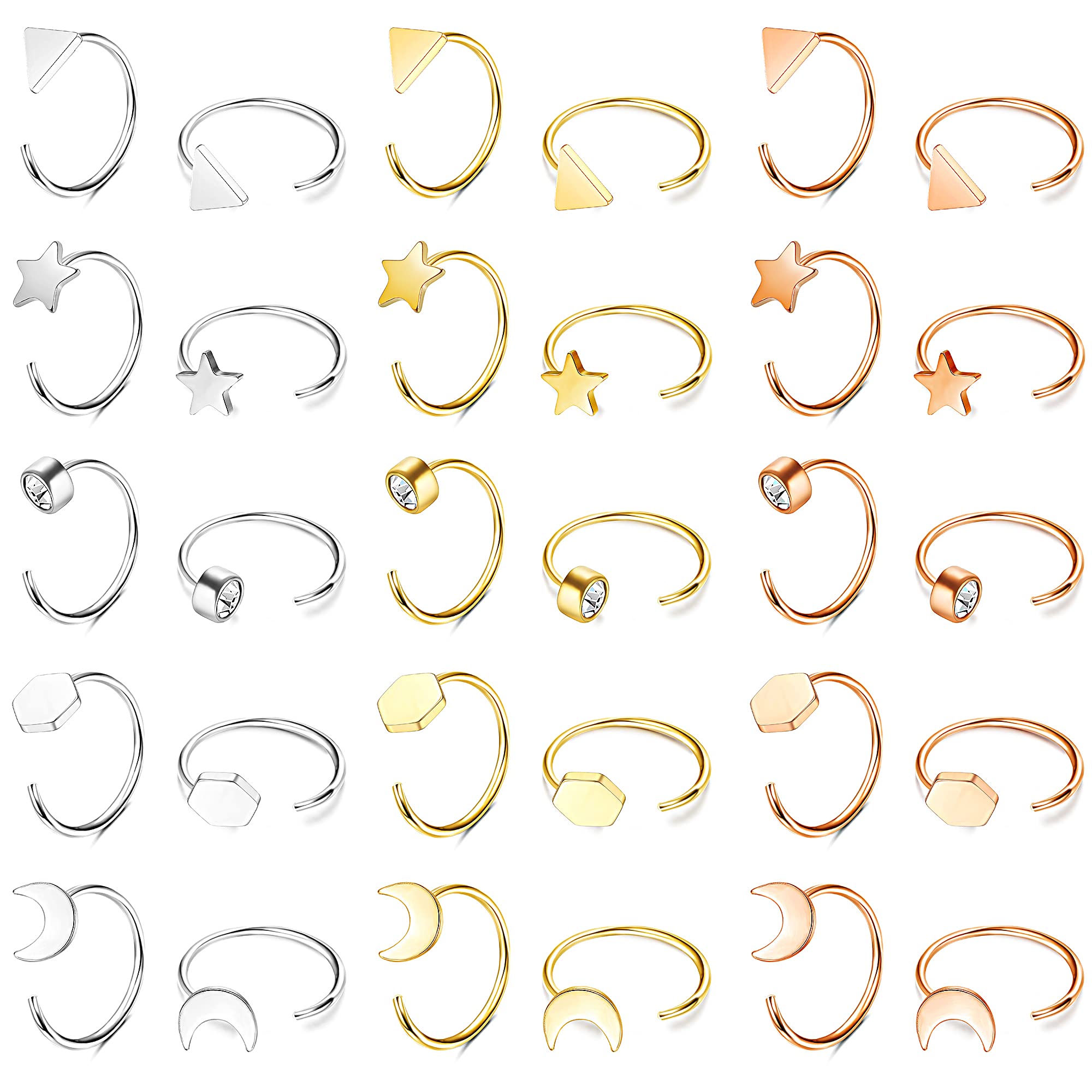 BESTEEL 15 Pairs Hypoallergenic Stainless Steel Small Huggie Hoop Earrings for Women & Men - Ball, Pearl, Butterfly, Bar, Star, Moon, Heart, Cross, Dot, Triangle Designs | Perfect for Cartilage Piercing, Everyday Wear & Gift Giving