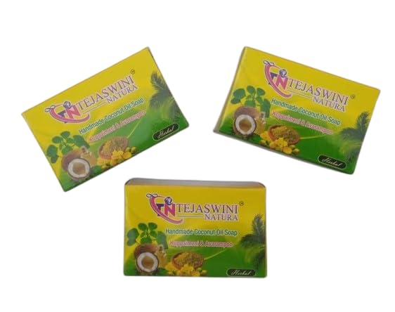 **Handmade Coconut Oil Soap with Kuppaimeni & Avarampoo - Natural & Organic (3 x 75g) - Gentle Cleansing for Sensitive Skin, Eco-Friendly Bath & Body Care**