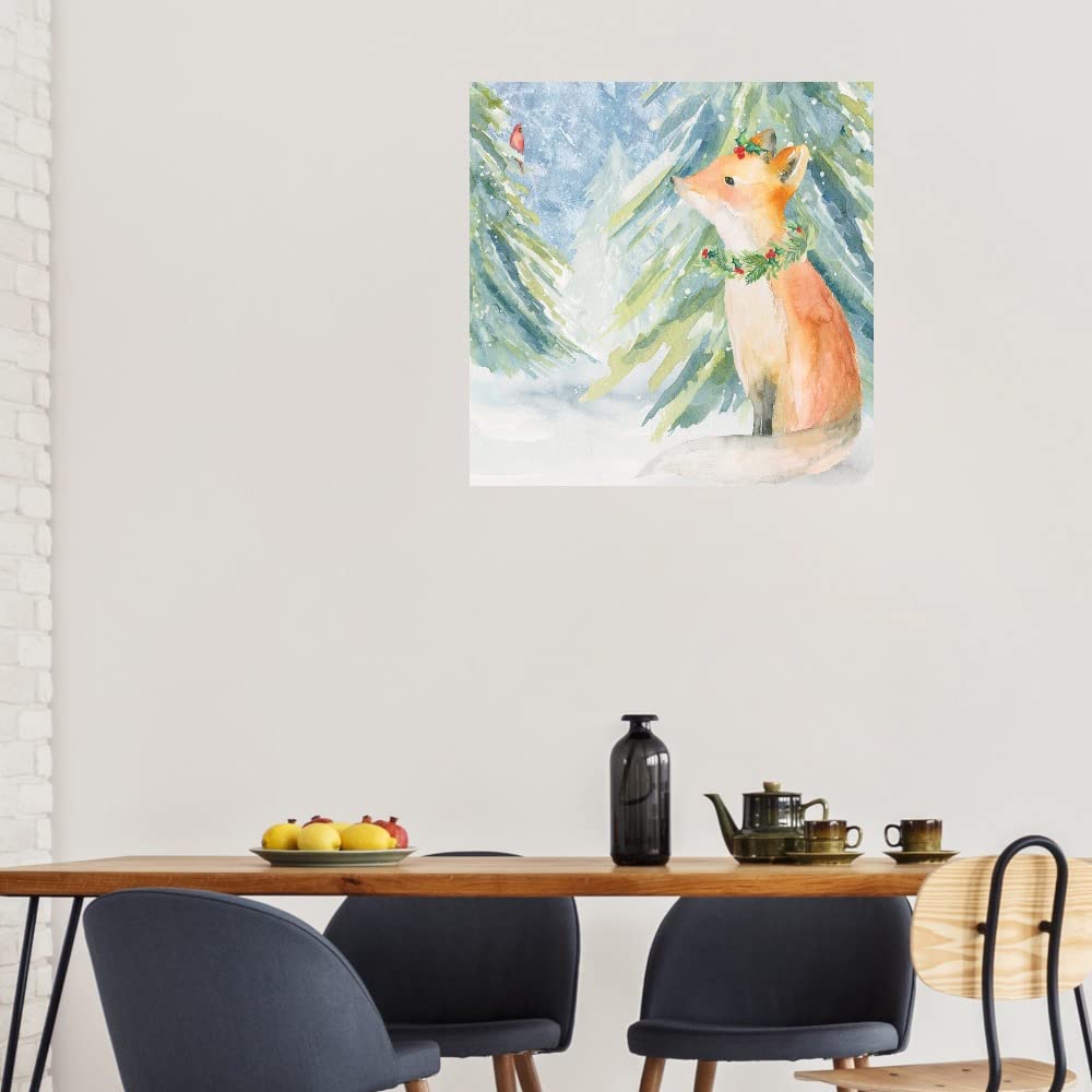 Woodland Fox Canvas Wall Art - Hand Painted by Artist Caroline Simas - 14x14 Inch Ready to Hang Home Decor for Living Room, Bedroom, Office & More - Perfect for Nature Lovers & Rustic Interior Design