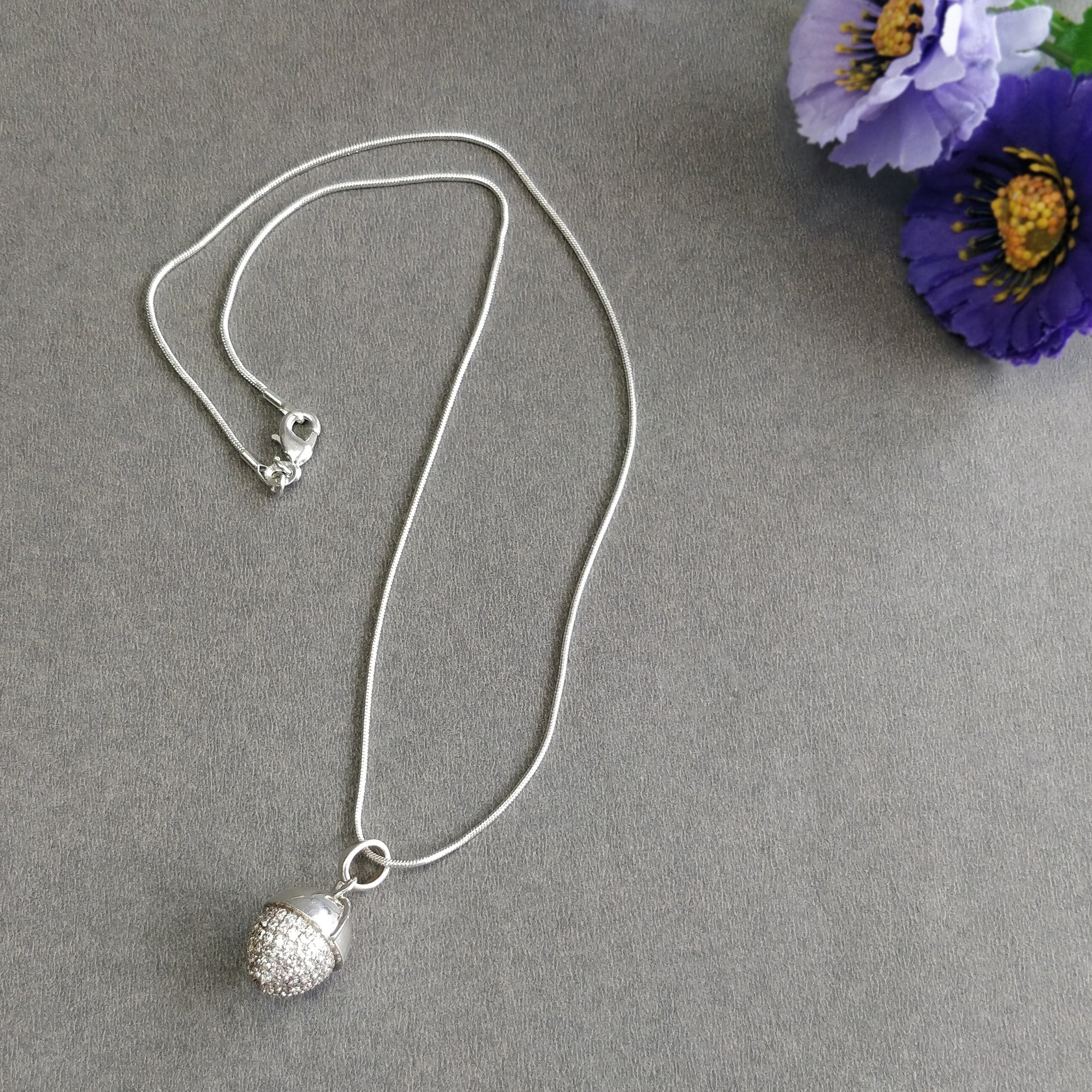 Cubic Zirconia & 925 Sterling Silver Necklace - 8.52g Medium Bullet Pendant with 18.5