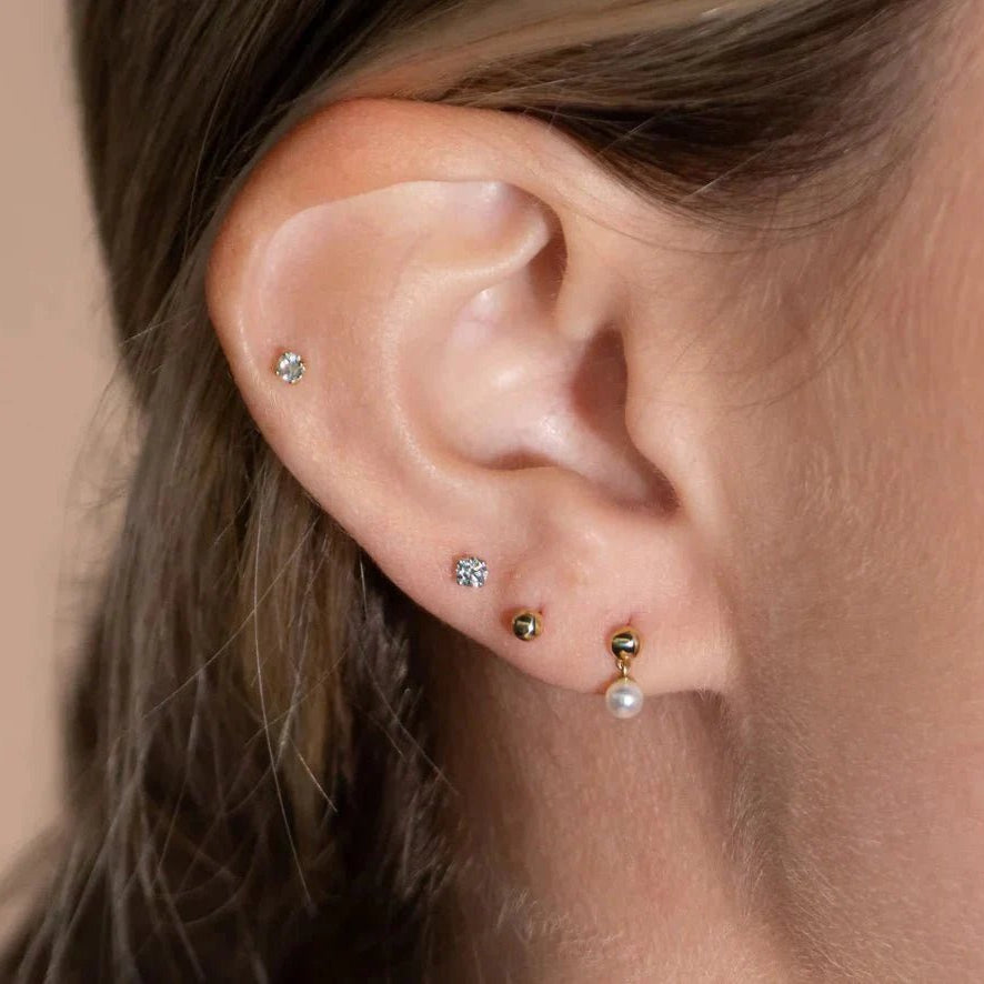 14K Yellow Gold Diamond Flat Back Threaded Stud Earrings for Women - Perfect for Daily Wear, Parties & Special Occasions