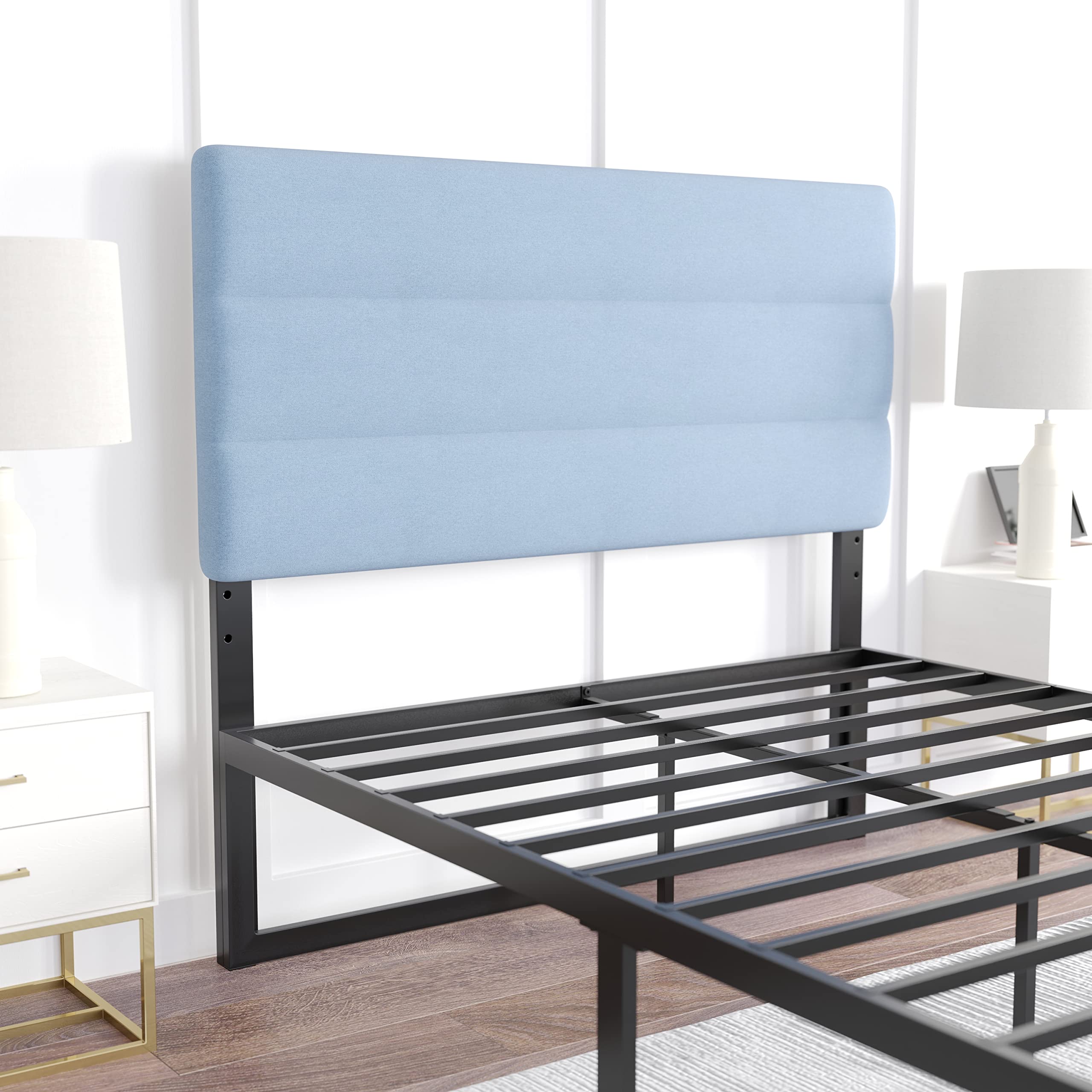 EMMA + OLIVER Gannon Full Size Upholstered Headboard - Blue Fabric, Adjustable Height, Easy 30-Min Assembly - Fits Most Bed Frames (Not Included) - Perfect for Bedroom Makeover & Guest Room Decor