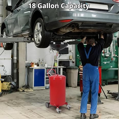 GARVEE 18 Gallon Industrial Portable Waste Oil Drainer with Adjustable Spout & Funnel - Heavy Duty Oil Drain Pan for Automotive, Motorcycle, Truck & Equipment Maintenance