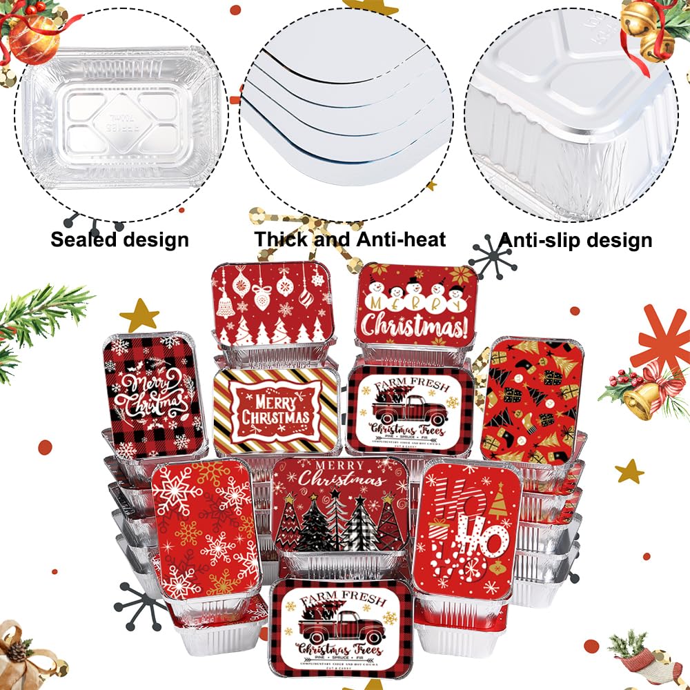 36-Piece Christmas Aluminum Food Storage Containers with Lids - 9 Festive Holiday Designs | Disposable Cookie Tins & Leftover Pans for Christmas Parties, Gift Giving & Winter Holiday Celebrations (Style A) - Perfect for Holiday Baking, Cookie Exchanges & Festive Food Storage