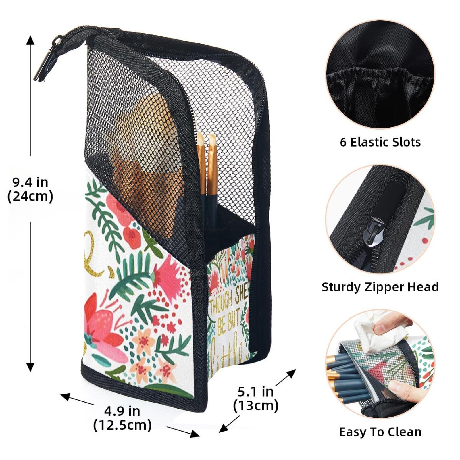 12-Piece Makeup Brush Organizer Bag with Famous Quotes & Floral Design - Portable Travel Cosmetic Brush Holder Case for Professional Makeup Artists & Beauty Enthusiasts (Perfect for Travel, Home Vanity & Salon Use)