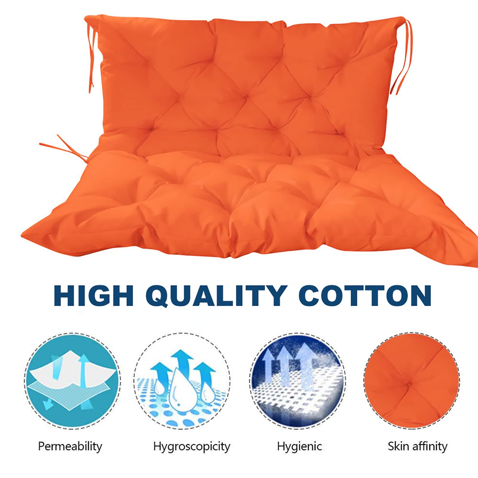 Premium Outdoor/Indoor Bench Cushion with Backrest - 2 or 3 Seater Thick Garden Swing Chair Cushion - Soft Waterproof Patio Seat Pad for Porch, Deck & Backyard Furniture (Orange, 59x39x4 Inches) - Perfect for Lounging, Relaxing & Outdoor Entertaining