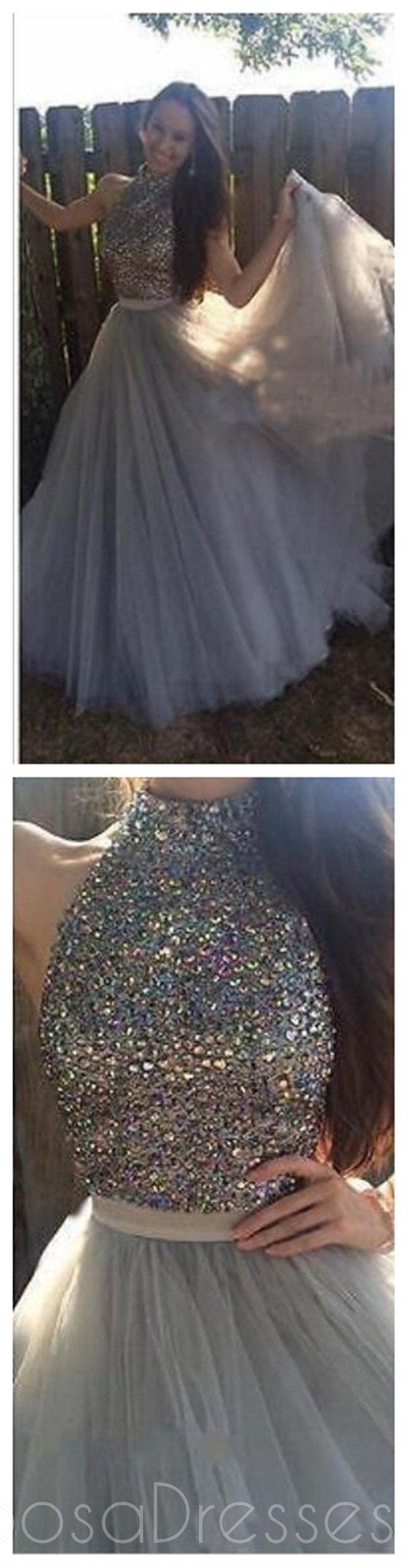 Elegant High Neck Tulle Prom Dress with Sparkle Details | Custom Made Evening Gowns & Party Dresses | Perfect for Homecoming, Cocktail Parties & Formal Events | PD0170