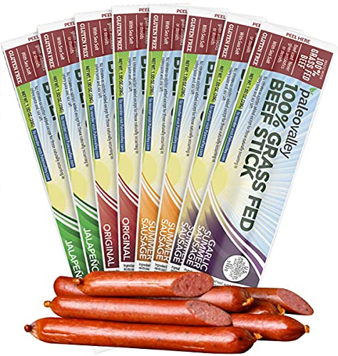 100% Grass Fed Beef Sticks - Organic Paleo & Keto Snack with Natural Probiotics - 40 Beef Jerky Sticks Variety Pack - Gluten Free, Soy Free, Non-GMO - Shelf Stable Protein Snack - Made in USA - Perfect for Hiking, Travel & On-the-Go Nutrition