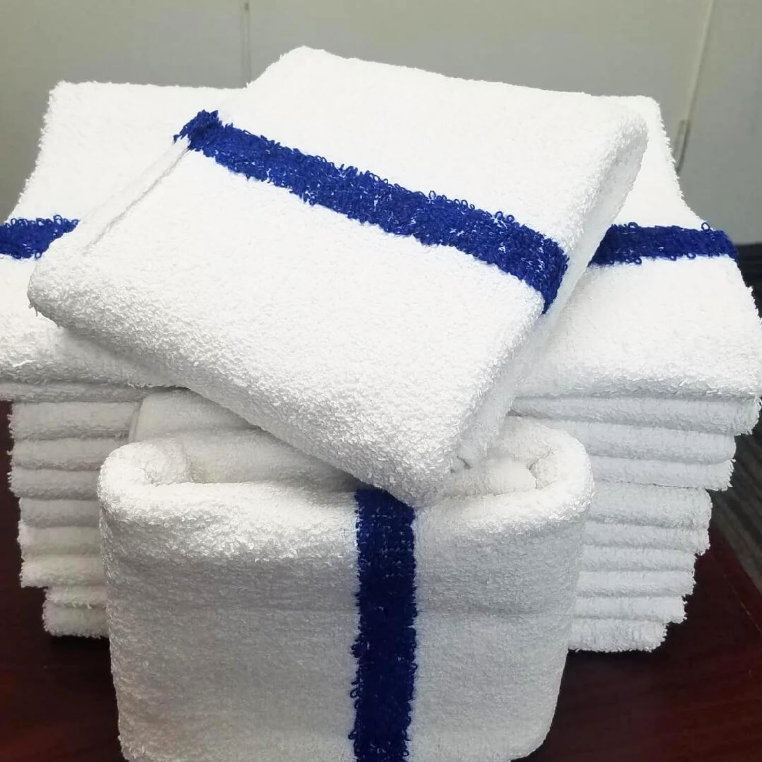 Premium 24x48 Inch Soft & Absorbent Poolside Towels - 100% Cotton Bath Towels with White & Blue Stripe - Ideal for Swimming Pool, Spa, Gym, Beach, Hotel - Quick-Drying & Plush for Ultimate Comfort