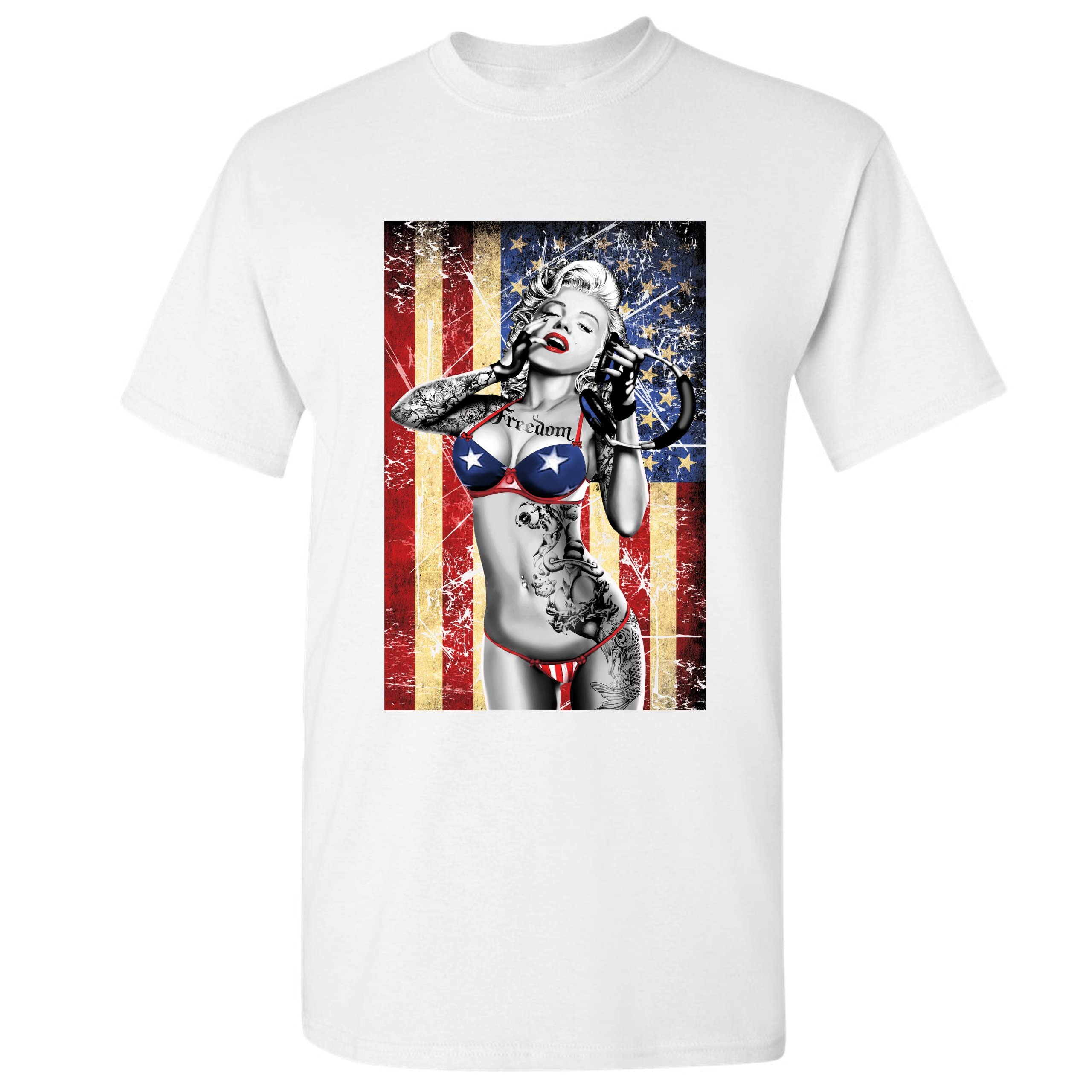 Vintage Marilyn Monroe Hollywood Glamour T-Shirt - American Flag Print Retro Starlet Tee for Men & Women | Casual Wear, Costume Parties, 1950s Theme Events