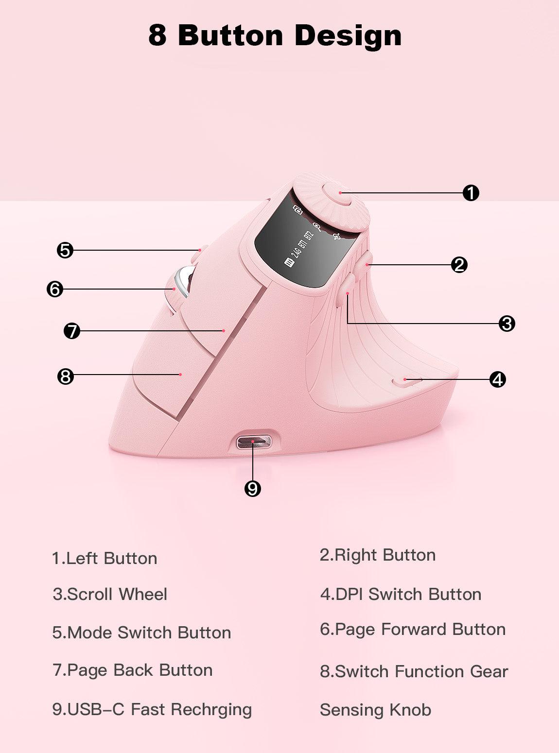 ONIKUMA CW932 Wireless Vertical Ergonomic Mouse - Rechargeable 2.4GHz Optical Gaming Mouse with 2400 DPI for PC, Laptop, Office & Home Use - Comfortable for Long Hours of Work & Gaming