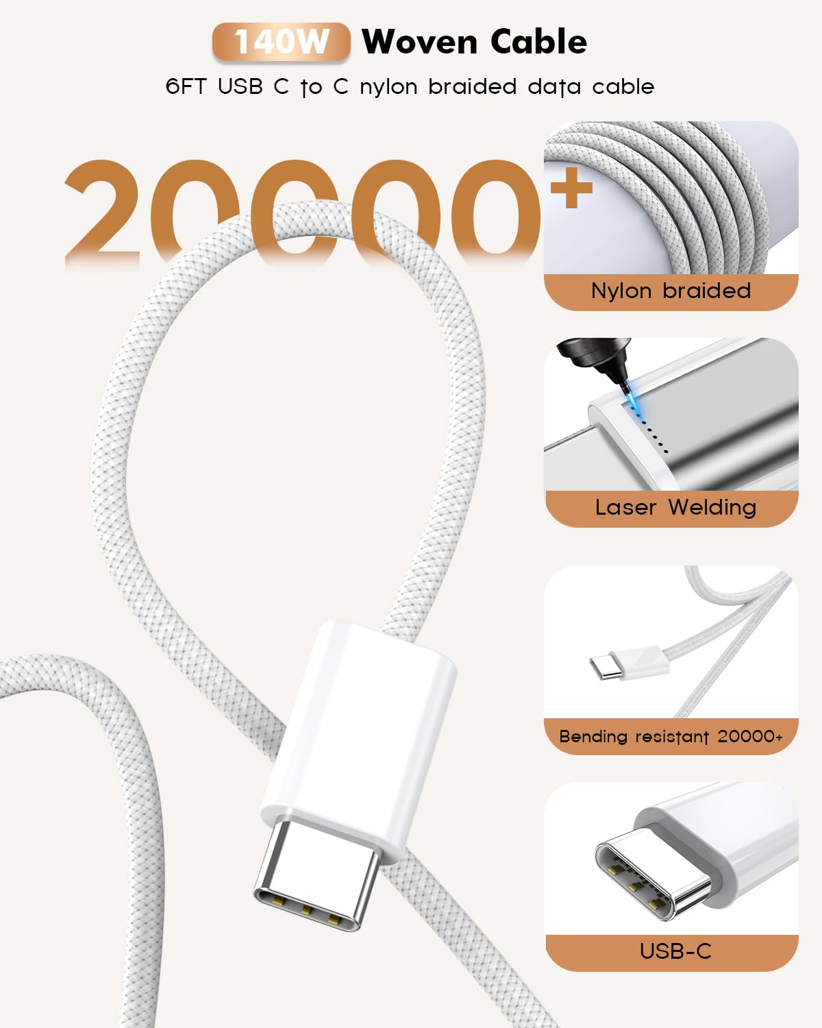 100W USB C Fast Charger with 3 Ports - 6FT Woven USB C to USB C Cable Included - Compatible with MacBook, MacBook Air, MacBook Pro, iPhone 16/15 Series, iPad 10 & More - Perfect for Home, Office & Travel Charging
