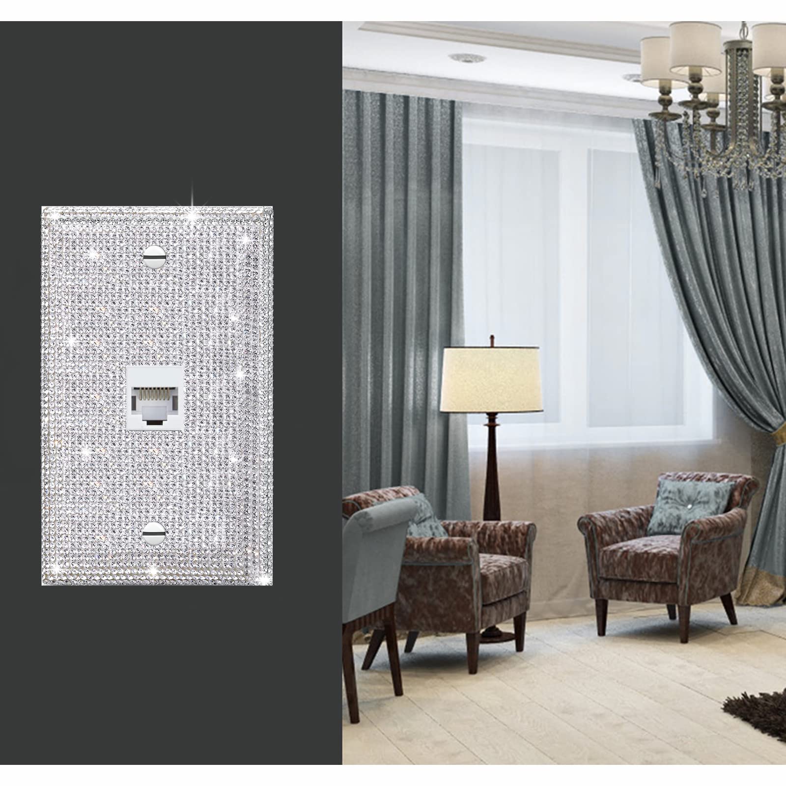 Shiny Silver Rhinestone Light Switch Cover Plate - Decorative Single Toggle Wall Plate for Electrical Outlets & Ethernet Ports - Perfect for Home Decor, Bedroom, Living Room, and Office