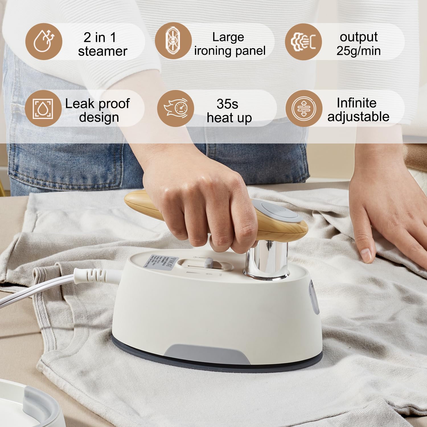 YIKA 2-in-1 Portable Garment Steamer and Iron with Ceramic Plate | Fast Heating, Adjustable Temperature & Steam Control | Handheld Fabric Wrinkle Remover for Clothes, Suits, Dresses | Perfect for Home, Travel, Office, and Business Trips