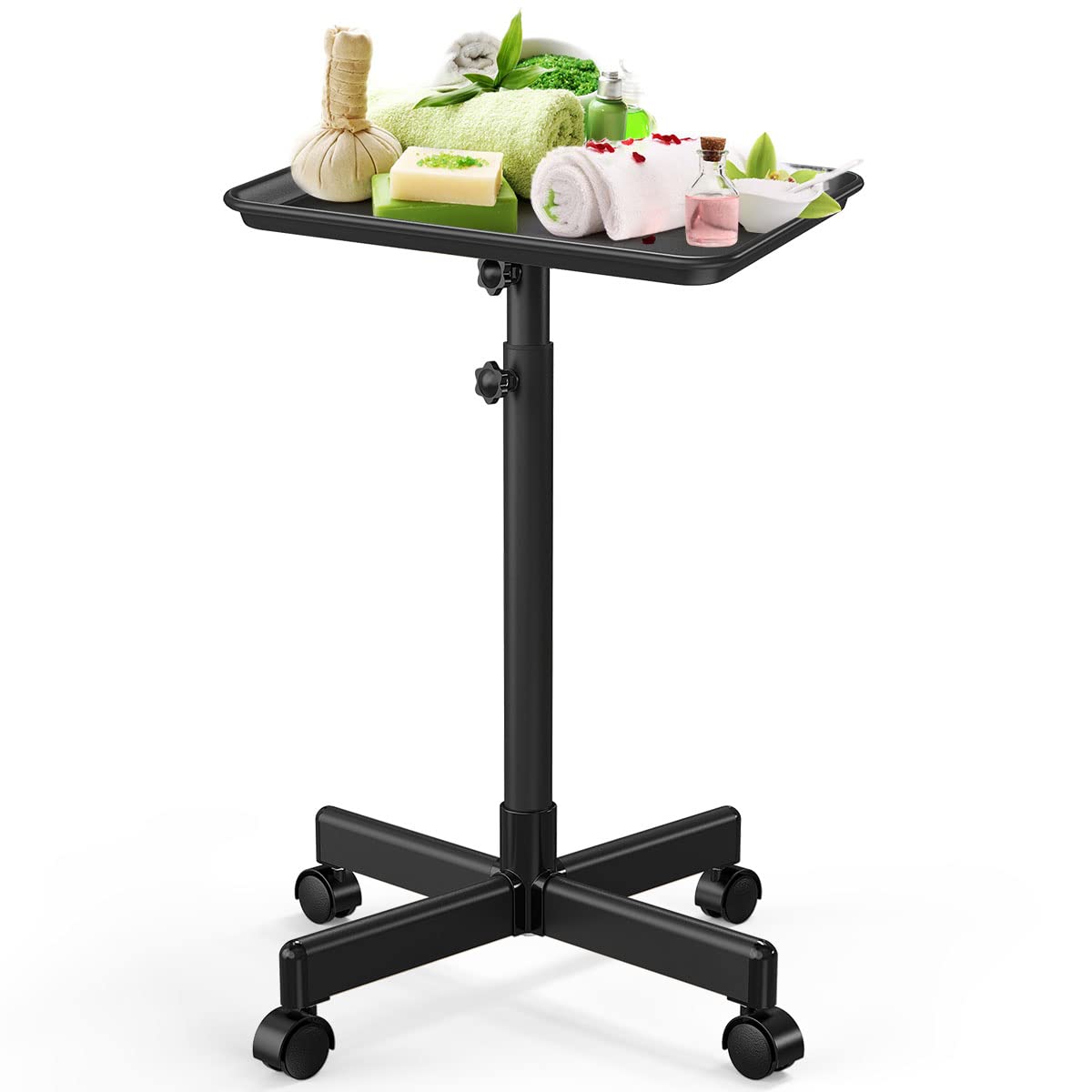 Premium Aluminum Salon Rolling Tray & Adjustable Height Tattoo Cart - Black Professional Beauty Trolley for Hairstylists, Tattoo Artists & Dental Clinics | Ideal for Salon Services, SPA Treatments & Medical Procedures