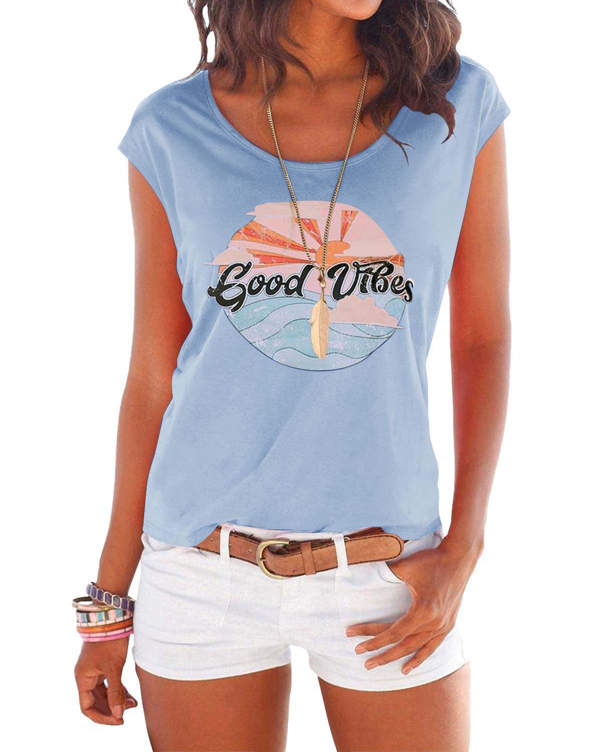 YOINS Women's Summer Graphic Tee - Casual Short Sleeve Round Neck Cute T-Shirt | Perfect for Beach Outings, Streetwear & Everyday Fashion