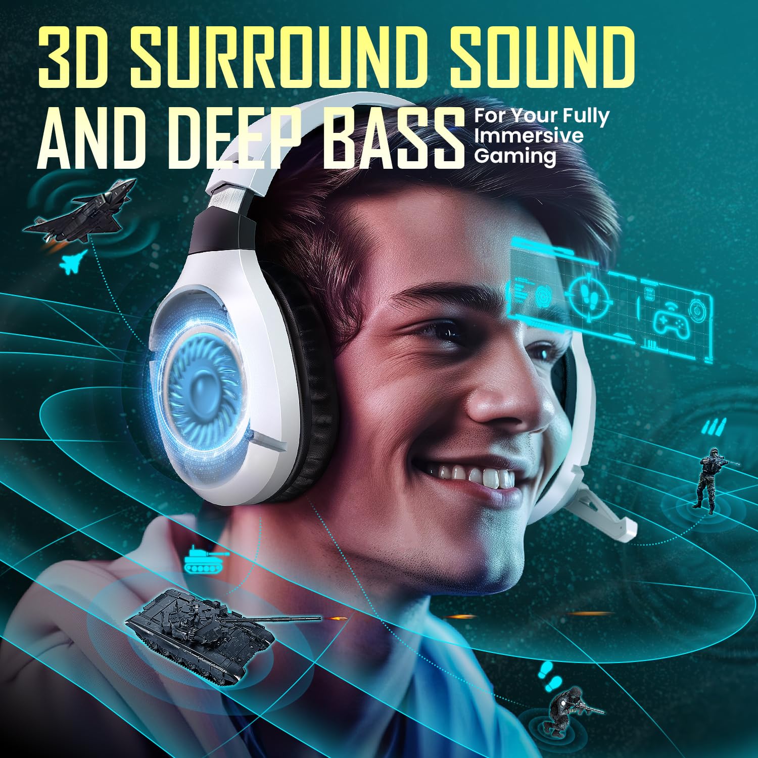 Wireless Gaming Headset with Noise Canceling Mic for PS5, PC, PS4 - 2.4G/Bluetooth Headphones with USB & Type-C - Wired Controller Mode - White - Perfect for Competitive Gaming & Online Chat