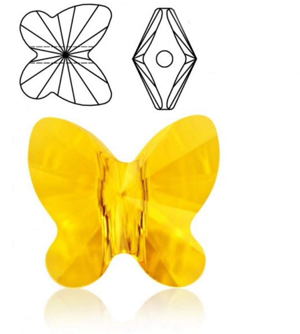 20pcs Czech Butterfly Crystal Glass Loose Beads - 10mm (0.4 Inch) November Topaz Yellow Birthstone #5754 for DIY Jewelry Making, Craft Supplies, Necklace & Bracelet Designs - Perfect for Gifts & Handmade Accessories