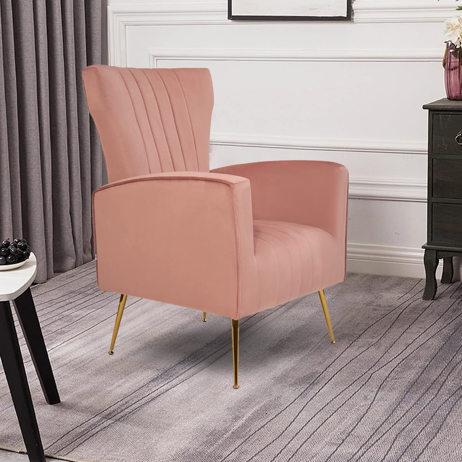 HomVent Accent Wingback Arm Chair - Channel Tufted Upholstered Single Sofa with Golden Legs for Living Room, Bedroom, Club - Elegant Lounge Chair for Home Decor & Relaxation