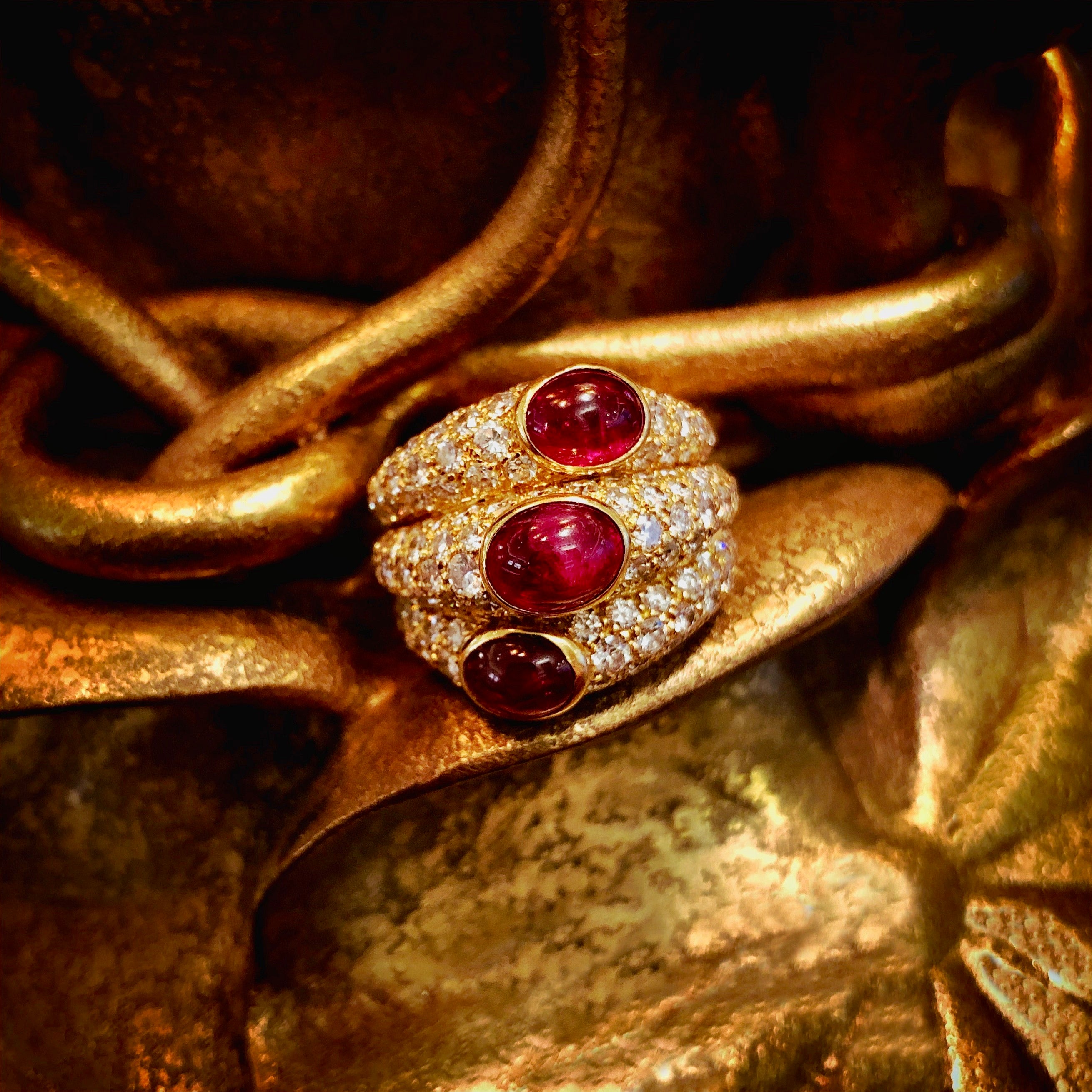 Cartier Ruby and Diamond Three Band Ring - Elegant 18K Gold Wedding Band for Women, Luxury Anniversary Gift for Her, Perfect for Engagement, Proposal & Special Occasions