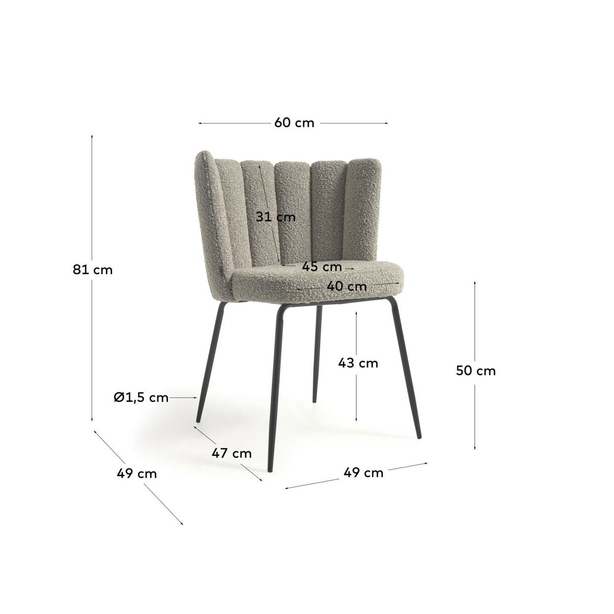 Aniela Boucle Dining Chair - Modern Upholstered Accent Chair for Kitchen, Dining Room & Office - Comfortable & Stylish Seating Solution