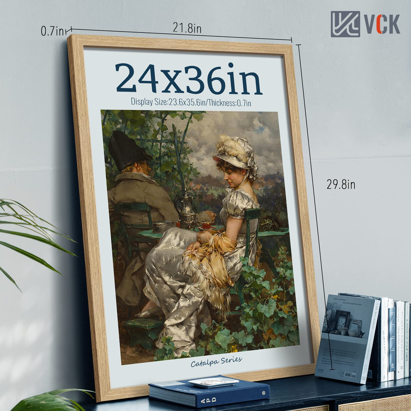 VCK 24x36 Poster Frame Set of 3 - Solid Oak Wood Picture Frames with Shatterproof Glass, Wall Art Gallery Display for Living Room, Bedroom & Office Decor