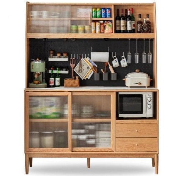 Solid Oak Wood Sideboard Buffet Cabinet - Multi-Functional Storage for Dining Room, Living Room & Entryway - Rustic Farmhouse Style Furniture for Home Decor