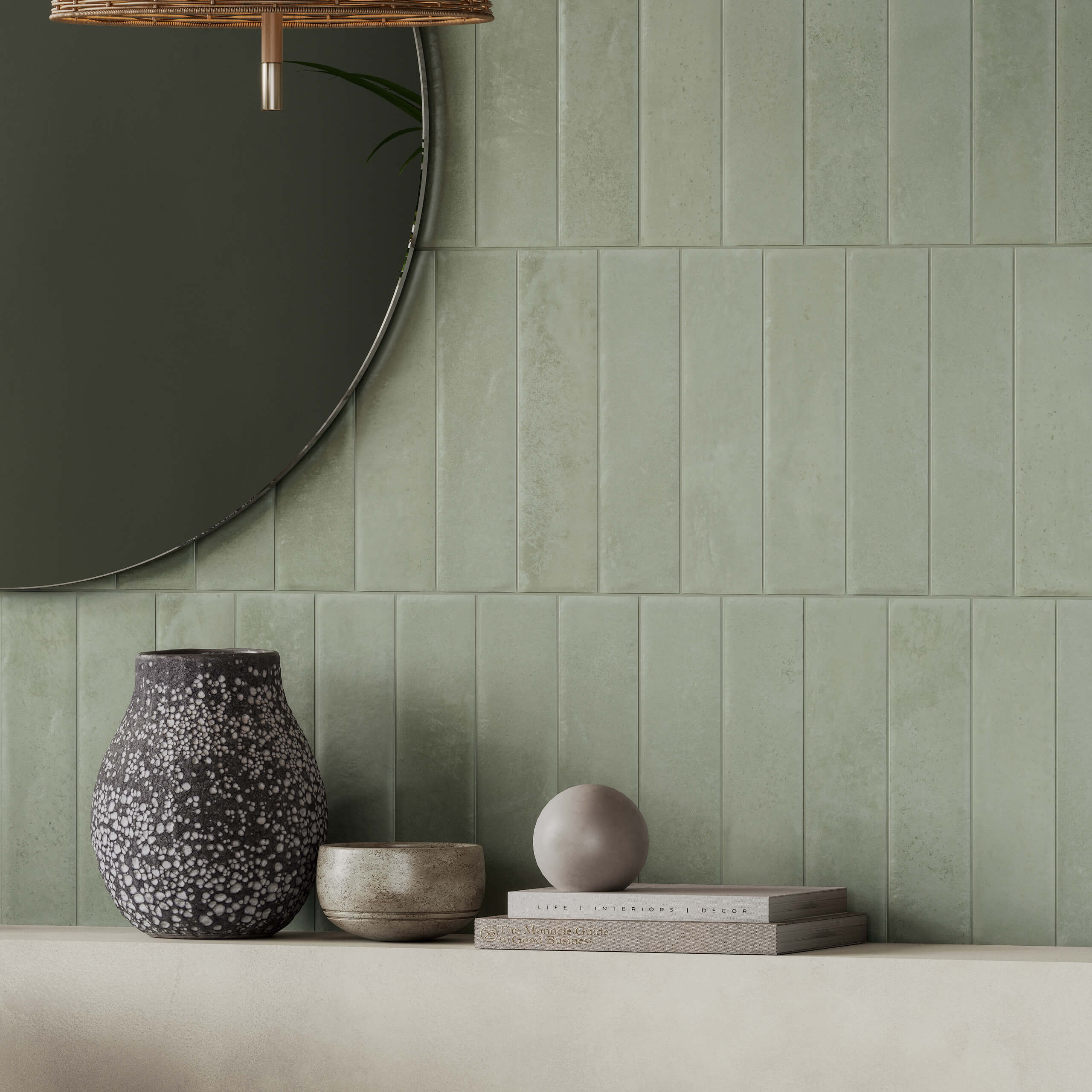 Miniature Ceramic Tile 60x240mm Matte Green - Perfect for Kitchen Backsplash, Bathroom Walls & Modern Interior Design