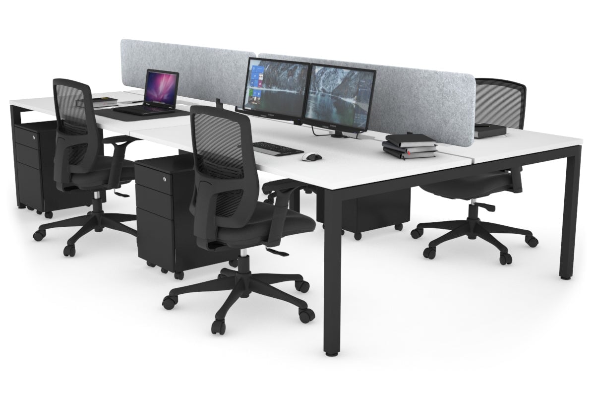 Quadro Square Legs 4-Person Office Workstation Desk - 1600L x 800W with Cable Management Scallop - Perfect for Collaborative Workspaces & Open Office Environments