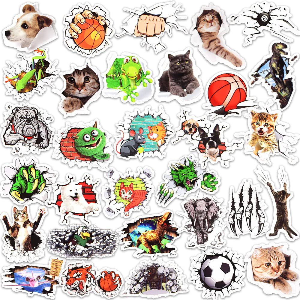 DETICKERS Adorable 3D Cartoon Stickers for Kids - Fun Water Bottle & Laptop Decals - Cute Vinyl Stickers for School Supplies, Journals & DIY Crafts - Perfect for Classroom, Home & Office Decor