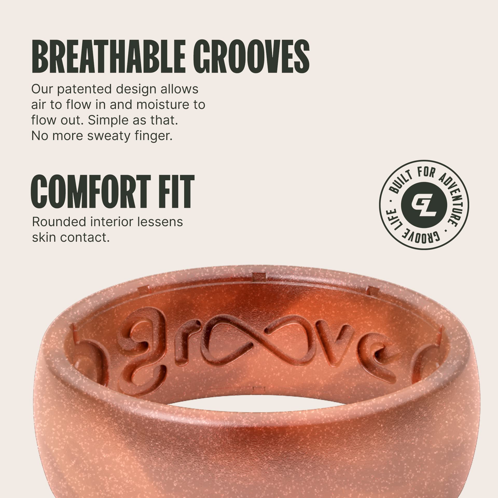 Groove Life Solid Silicone Ring for Men - Breathable Rubber Wedding Band with Unique Design & Comfort Fit - Lifetime Warranty - Perfect for Active Lifestyles, Gym, Swimming & Outdoor Adventures