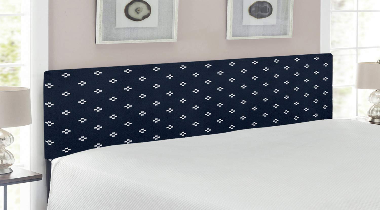 Ambesonne Indigo Upholstered King Size Headboard - Dark Blue Navy Geometric Pattern with Memory Foam Cushion | Modern Bedroom Decor for Master & Guest Rooms