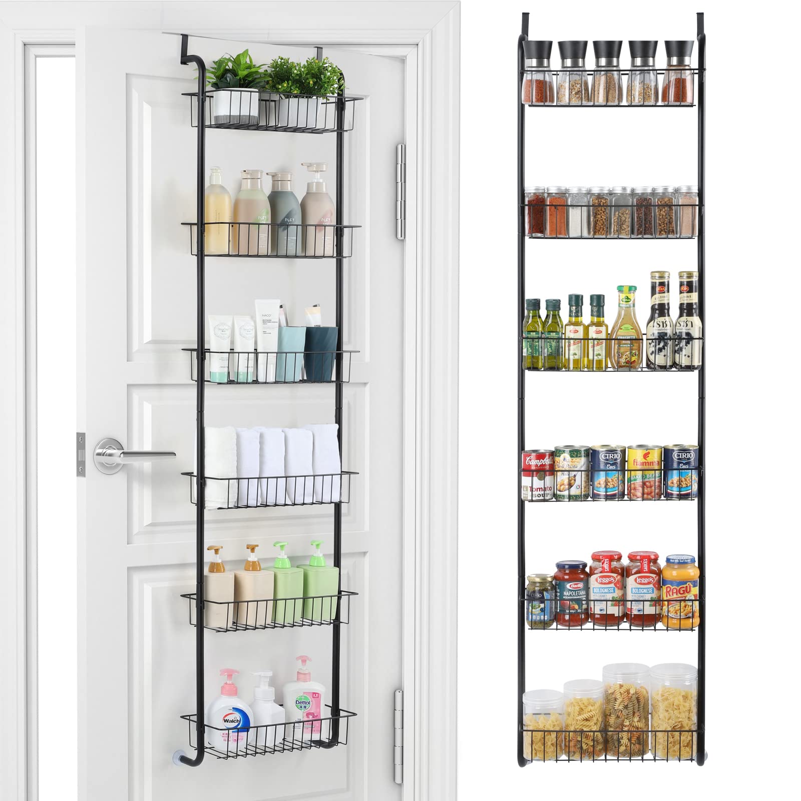 Melos 6-Tier Over The Door Pantry Organizer - Heavy Duty Metal Hanging Shelf with 6 Baskets for Spices, Cans & Storage - Perfect for Kitchen, Bathroom, Closet Organization (15 Inch) - Space Saving Solution for Small Homes & Apartments
