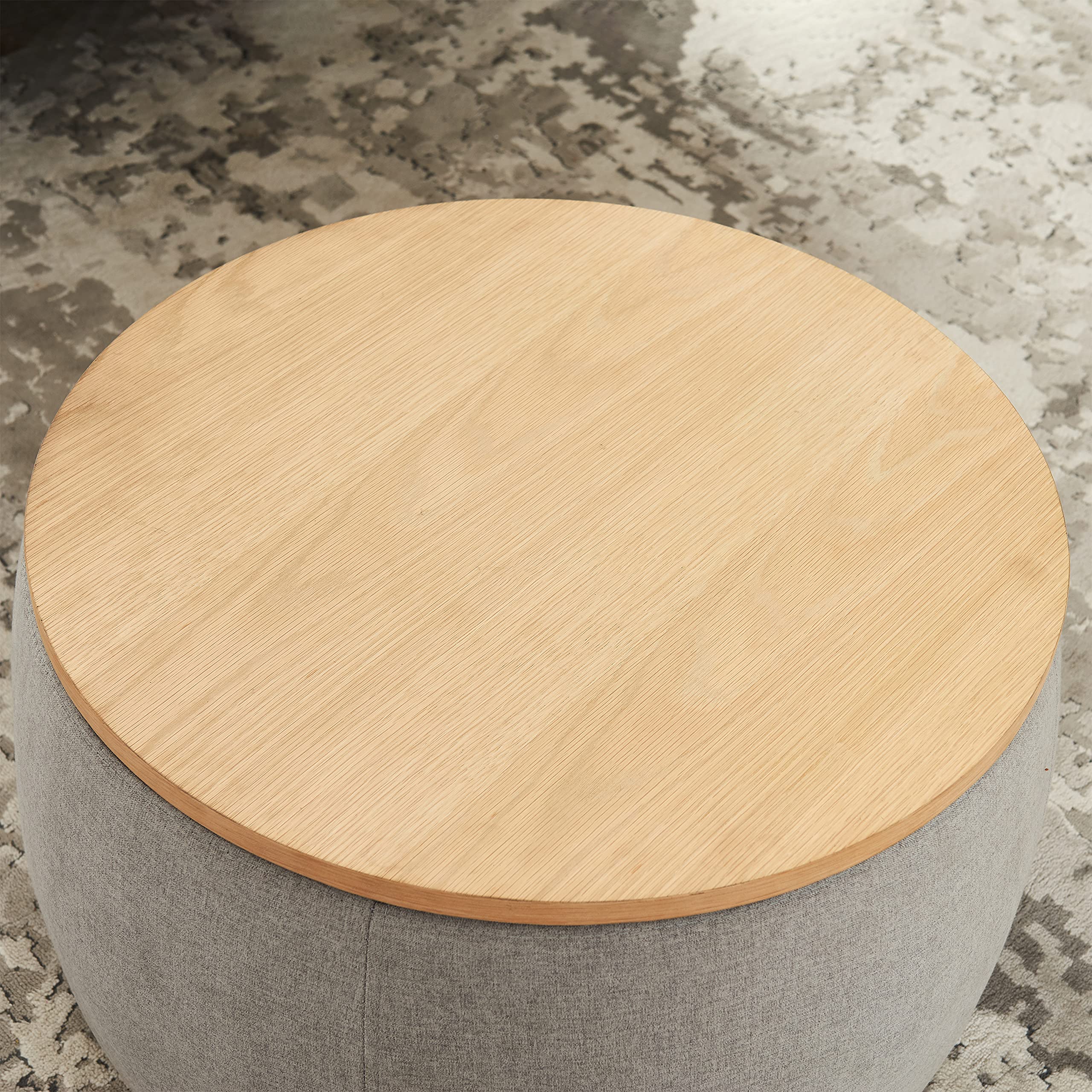 Round Storage Ottoman with Reversible Tray - Multifunctional Coffee Table, Foot Rest & End Table for Living Room - Light Gray - Perfect for Small Spaces, Home Decor & Extra Seating