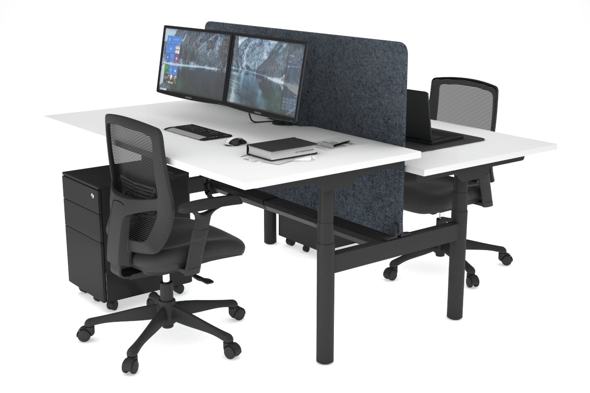 Flexi Premium Height Adjustable 2-Person H Bench Workstation - Black Frame [1800L x 800W with Cable Management] - Ideal for Office, Coworking Spaces & Home Offices