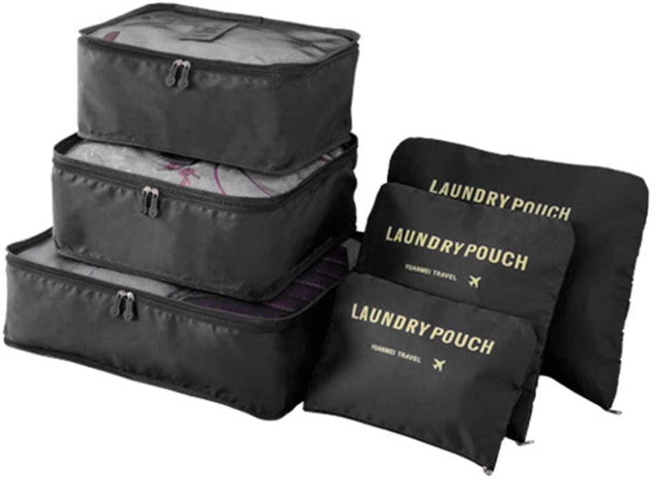 Premium Travel Packing Cubes - 6-Piece Set of Luggage Organizer Bags with Compression for Suitcases | Durable & Lightweight Travel Accessories | Perfect for Business Trips, Vacations & Weekend Getaways (Black)