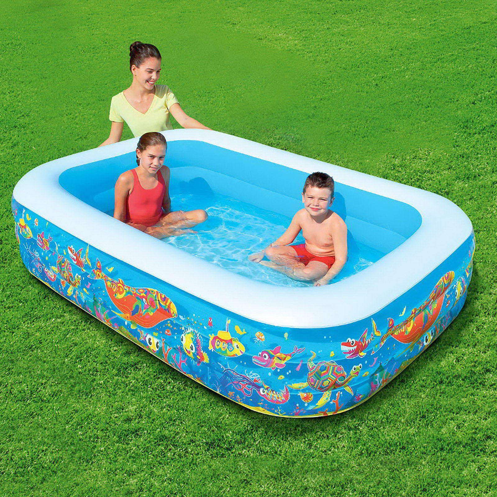 Bestway 54120-17 BW54120 Happy Flora Inflatable Family Pool - 702L Water Capacity Rectangular Swimming Pool for Backyard, Garden & Outdoor Fun